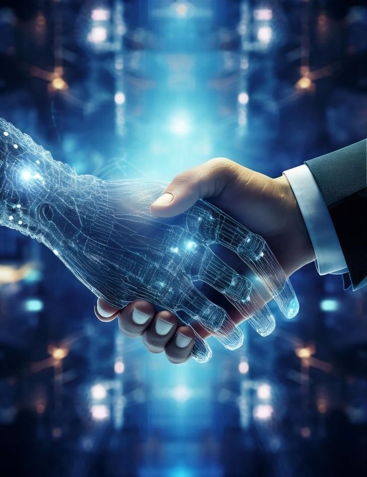 AI handshake representing human-AI collaboration
